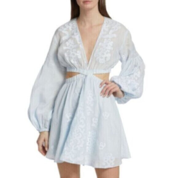 NWT A.L.C. Irene Blue Embroidered Mini Dress - Picture 1 of 16